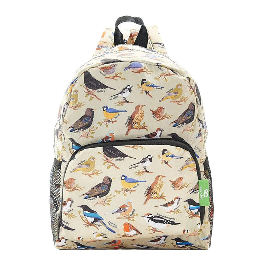 Eco Chic Lightweight Foldable Mini Backpack Wild Birds Green
