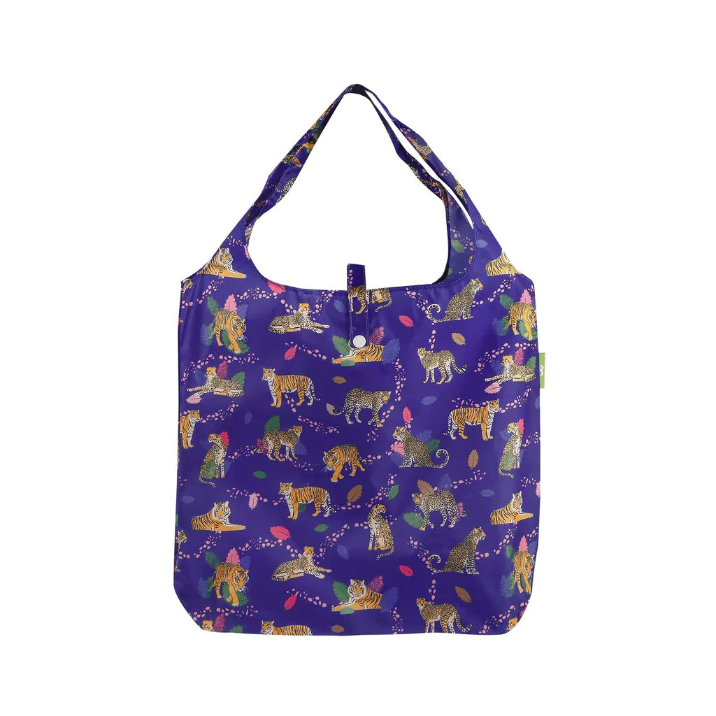 Eco Chic Lightweight Foldable Reusable Blue Big Cat Shopping Bag