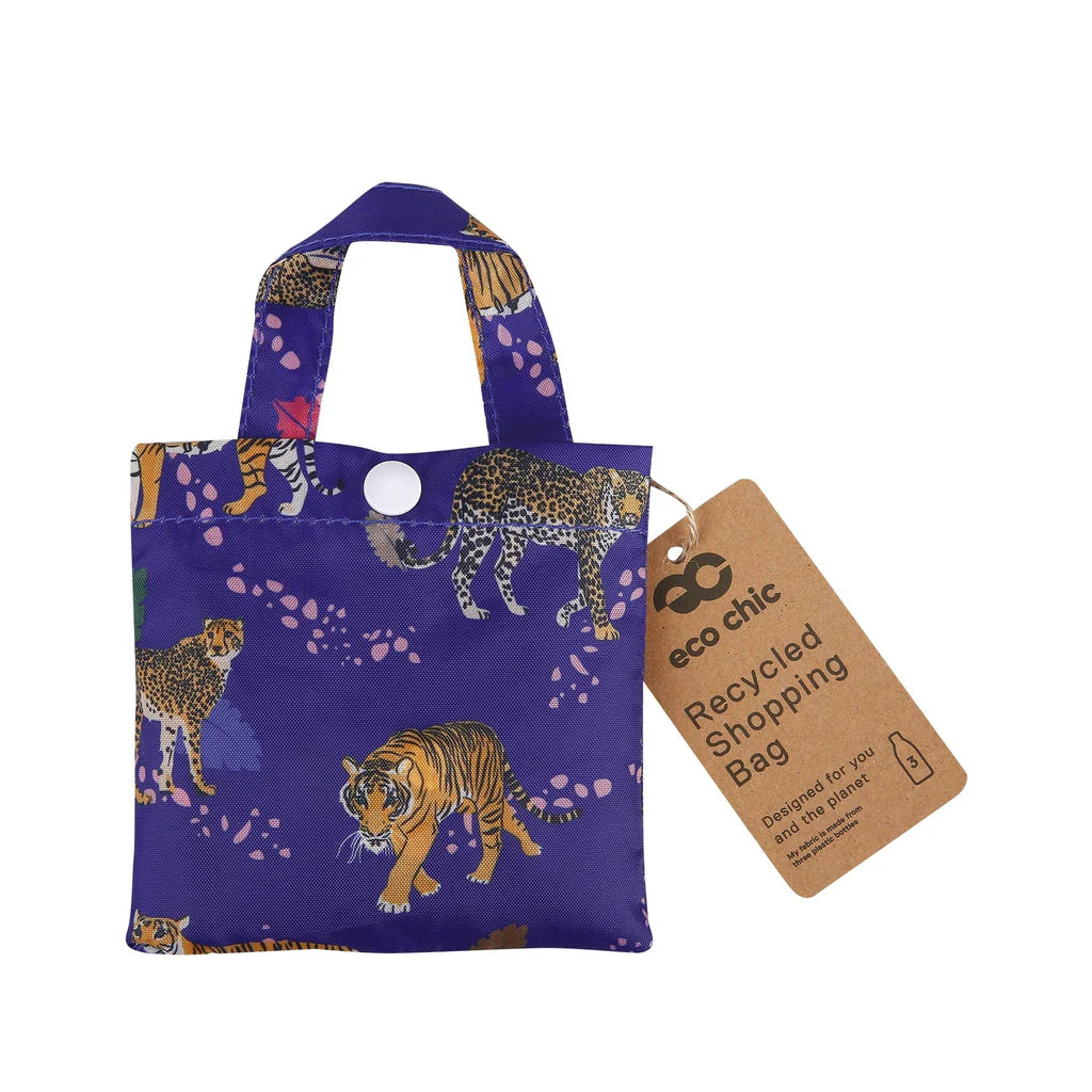 Eco Chic Lightweight Foldable Reusable Blue Big Cat Shopping Bag