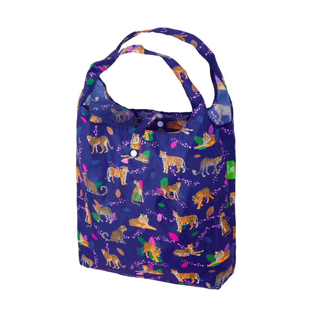 Eco Chic Lightweight Foldable Reusable Blue Big Cat Shopping Bag