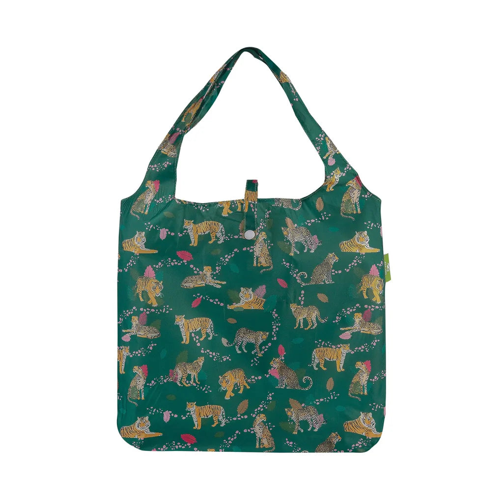 Eco Chic Lightweight Foldable Reusable Green Big Cat Shopping Bag