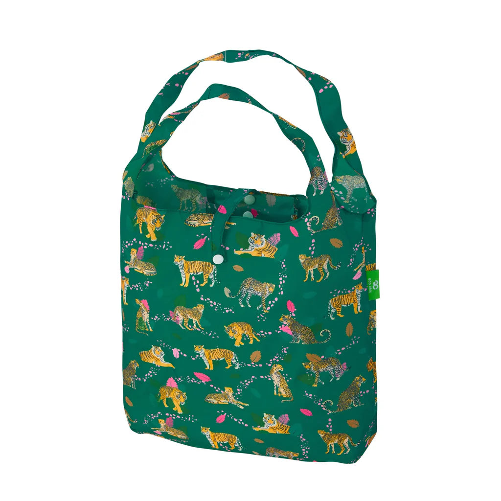 Eco Chic Lightweight Foldable Reusable Green Big Cat Shopping Bag