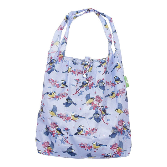 Eco Chic Lightweight Foldable Reusable Shopping Bag Blue Tits Lilac