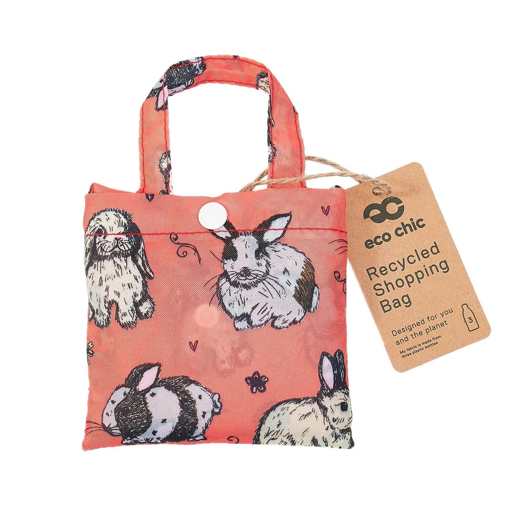 Eco Chic Lightweight Foldable Reusable Shopping Bag Bunny Pink