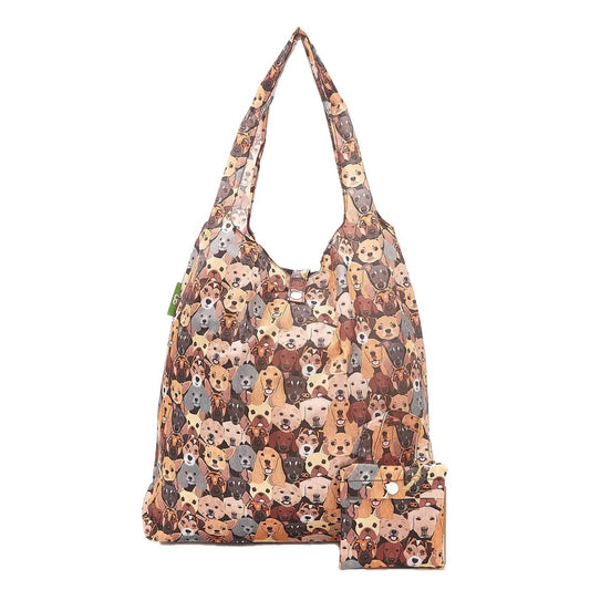 Eco Chic Lightweight Foldable Reusable Shopping Bag Dogs Black