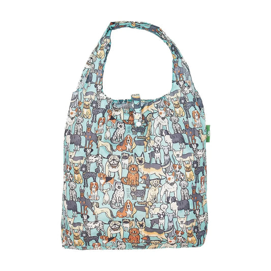 Eco Chic Lightweight Foldable Reusable Shopping Bag Teal Dogs