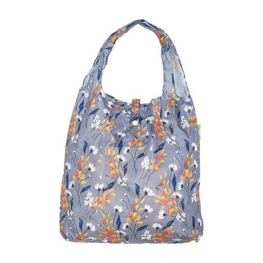 Eco Chic Lightweight Foldable Reusable Shopping Bag Grey Flowers
