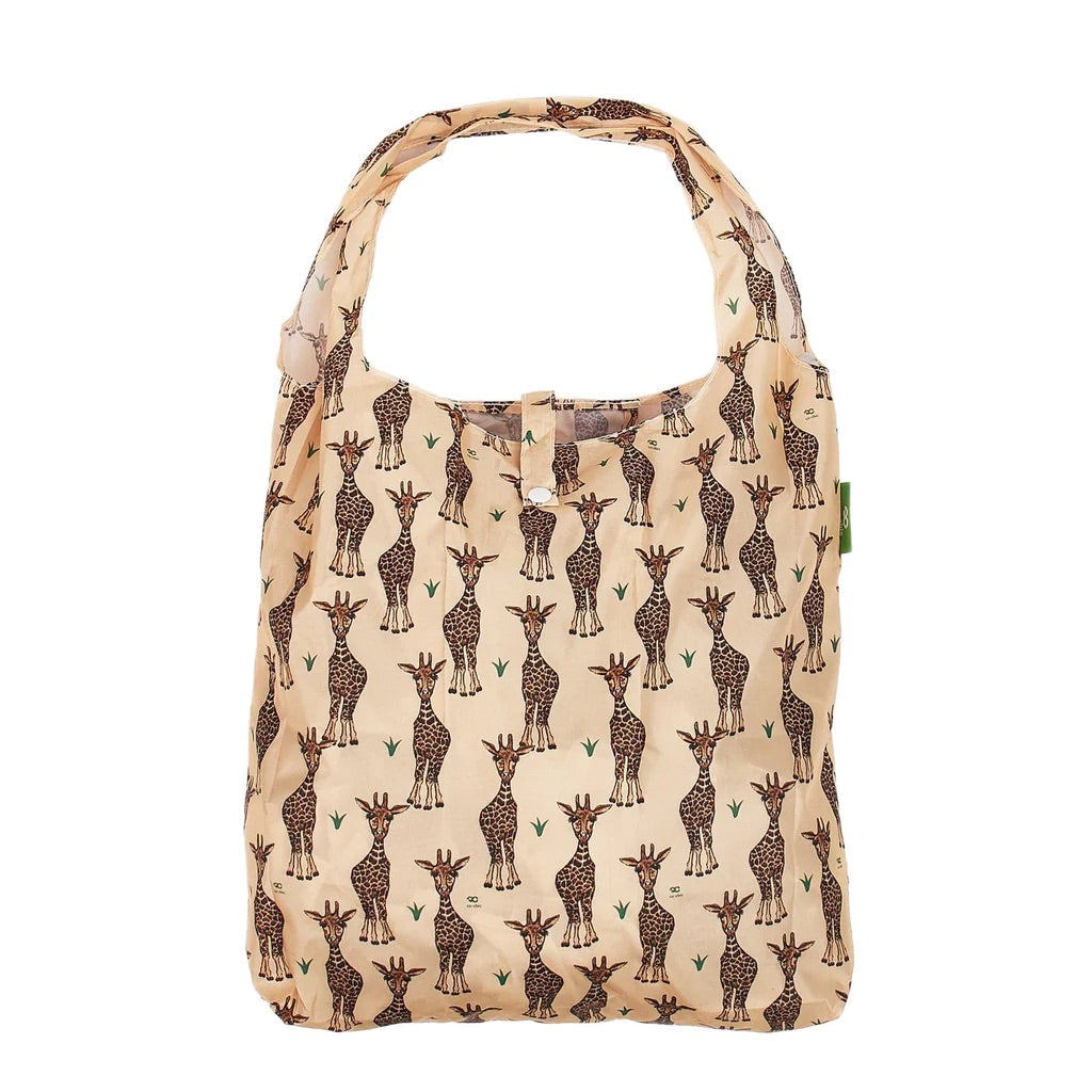 Eco Chic Lightweight Foldable Reusable Shopping Bag Giraffes Beige