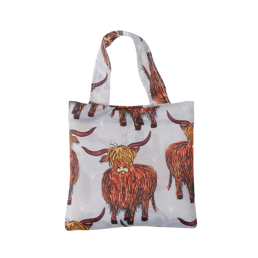 Eco Chic Lightweight Foldable Reusable Grey Highland Cow Shopping Bag