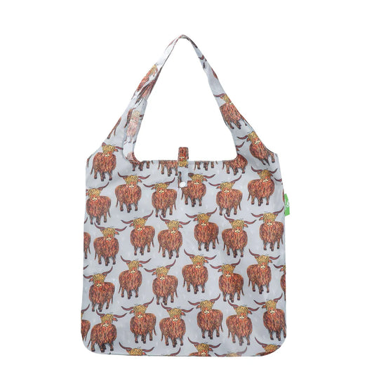 Eco Chic Lightweight Foldable Reusable Grey Highland Cow Shopping Bag