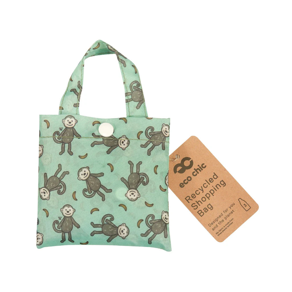 Eco Chic Lightweight Foldable Reusable Monkeys Shopping Bag