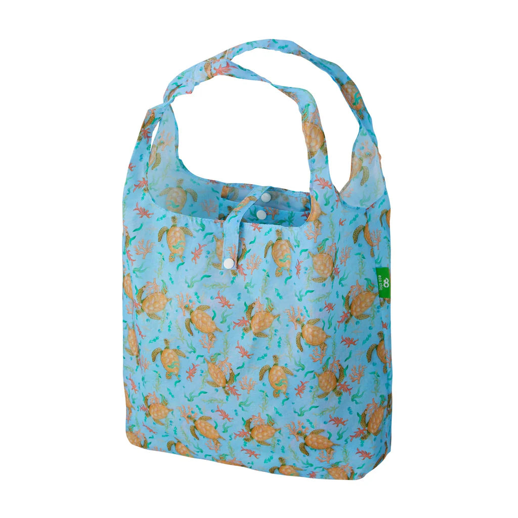 Eco Chic Lightweight Foldable Reusable Blue Sea Turtles Shopping Bag