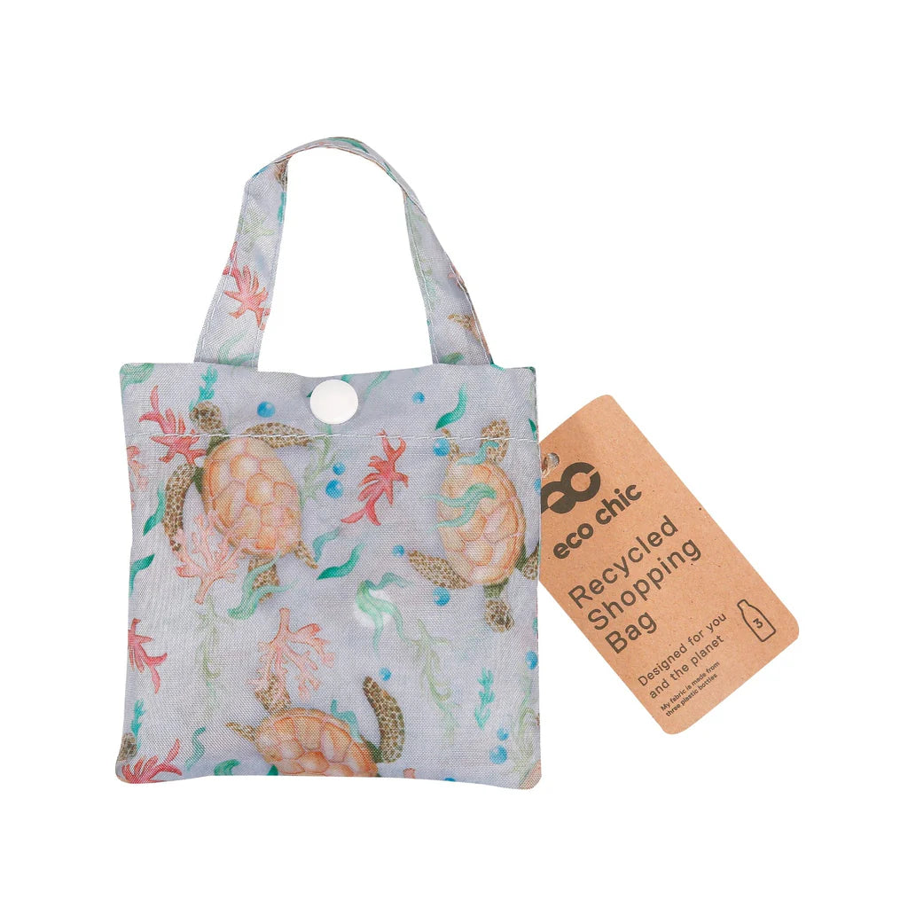Eco Chic Lightweight Foldable Reusable Grey Sea Turtles Shopping Bag