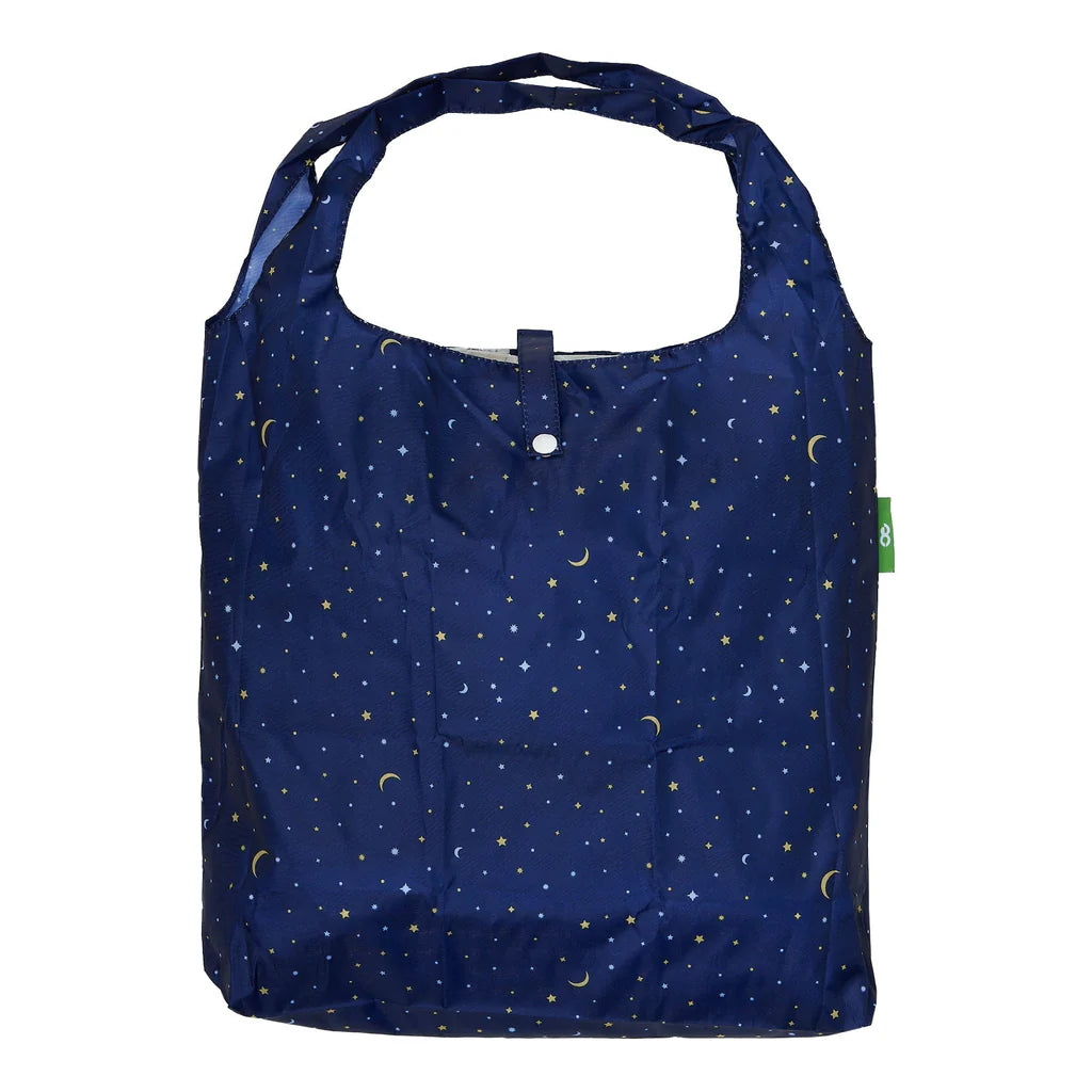 Eco Chic Lightweight Foldable Reusable Navy Stars & Moons Shopping Bag