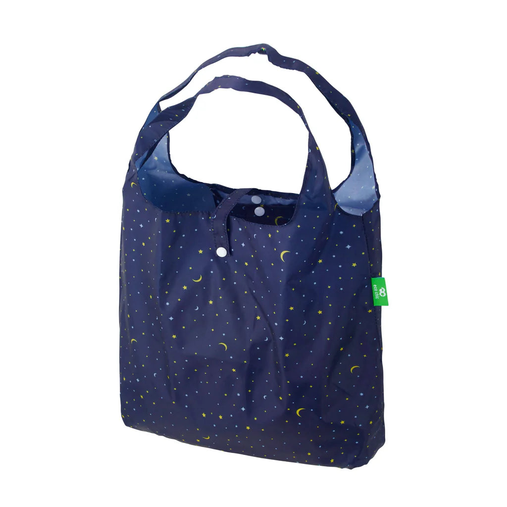 Eco Chic Lightweight Foldable Reusable Navy Stars & Moons Shopping Bag