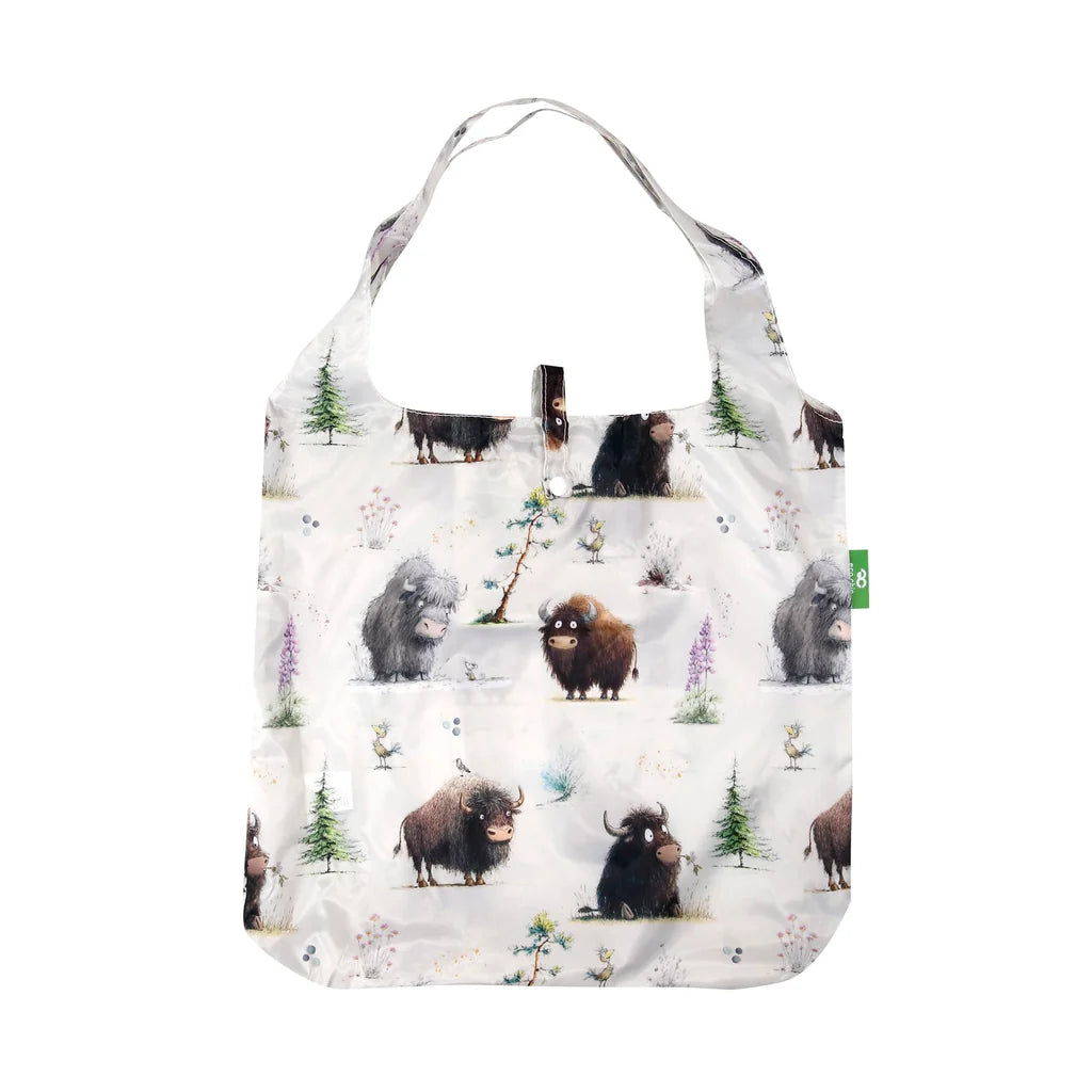Eco Chic Lightweight Foldable Reusable Whimsy Buffalo Shopping Bag