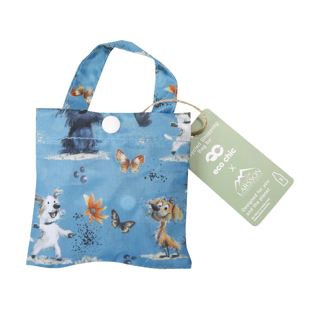 Eco Chic Lightweight Foldable Reusable Whimsy Dogs Shopping Bag