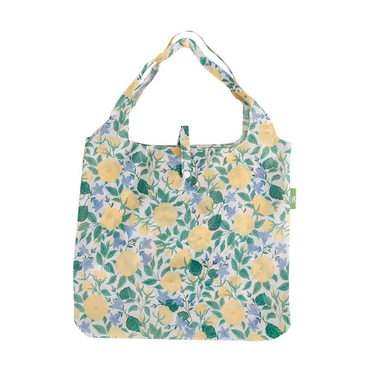 Eco Chic Lightweight Foldable Reusable Yellow Flowers White Shopping Bag