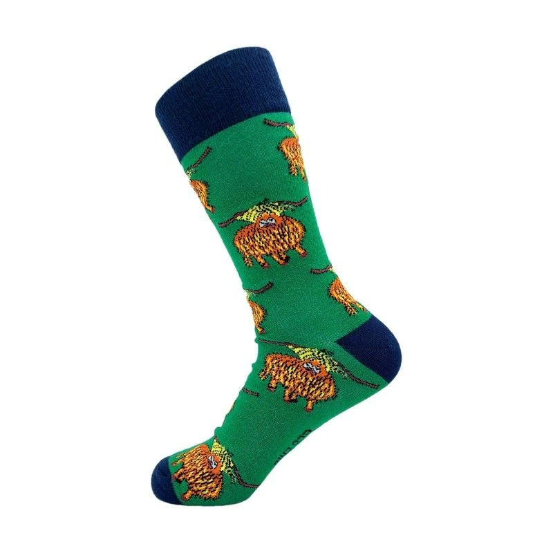 Eco Chic Eco-Friendly Bamboo Socks Highland Cow Green