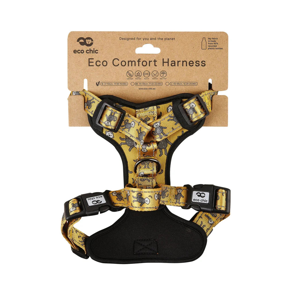 Eco Chic Mustard Monkeys Dog Harness