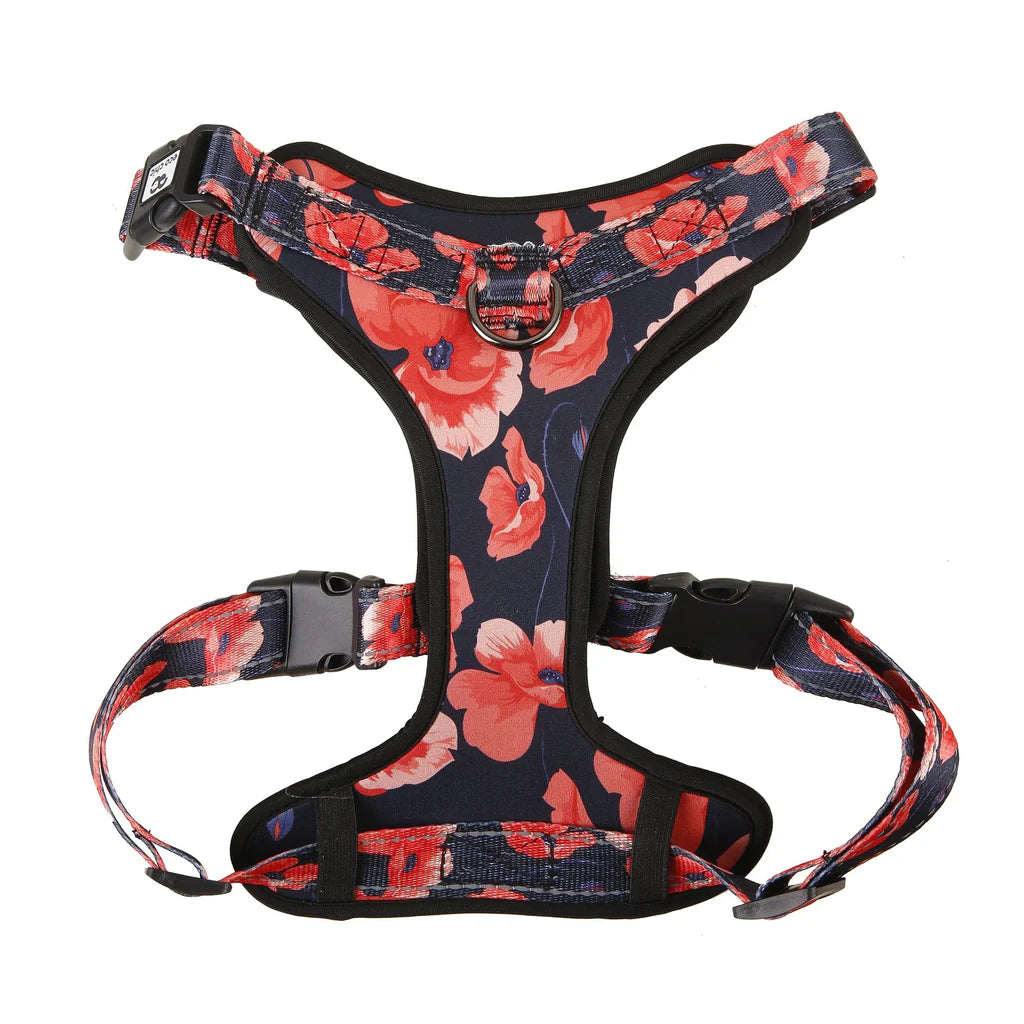 Eco Chic Navy Poppies Dog Harness