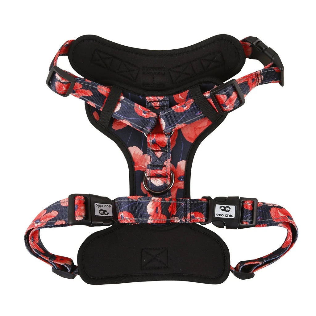 Eco Chic Navy Poppies Dog Harness