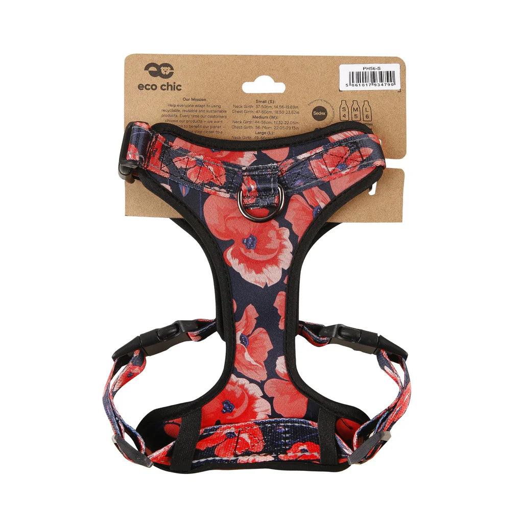 Eco Chic Navy Poppies Dog Harness