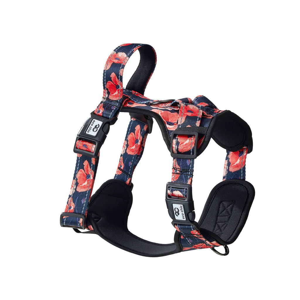 Eco Chic Navy Poppies Dog Harness