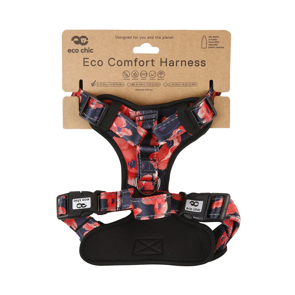 Eco Chic Navy Poppies Dog Harness