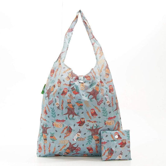 Eco Chic Lightweight Foldable Reusable Shopping Bag Owl Blue