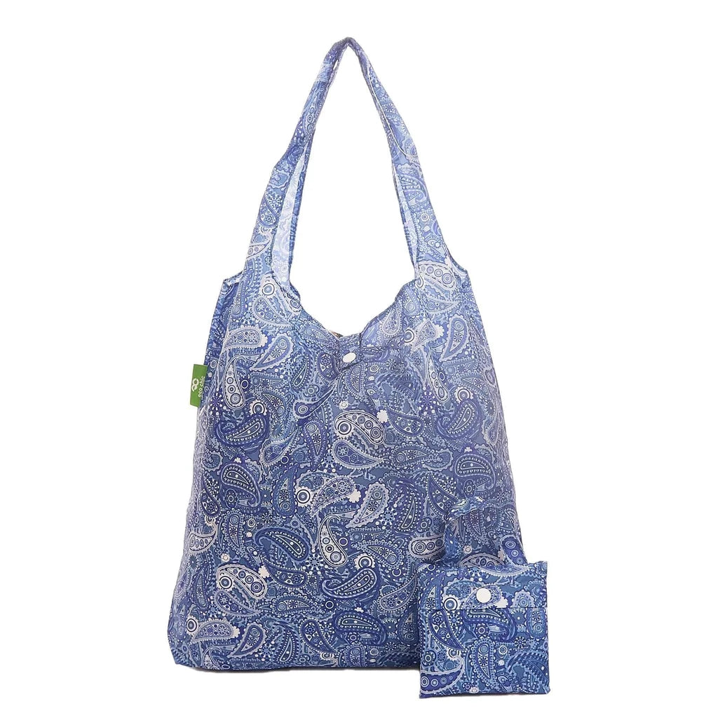 Eco Chic Lightweight Foldable Reusable Shopping Bag Paisley Blue