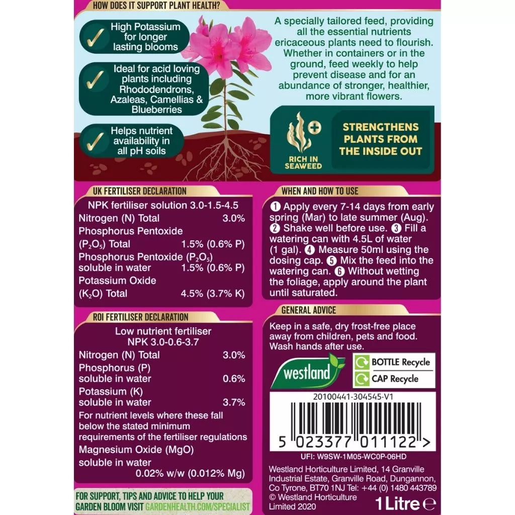 Westland Ericaceous Specialist Liquid Feed 1LT