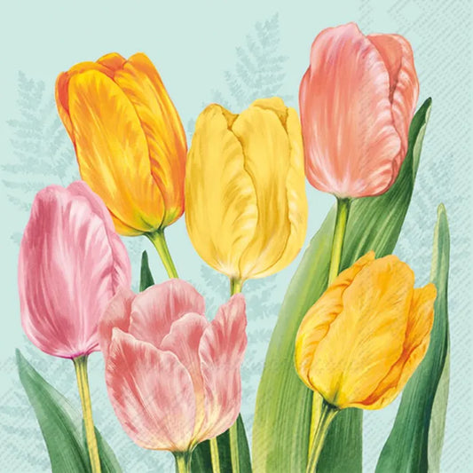 IHR Light Blue Spring Tulips Lunch Napkins