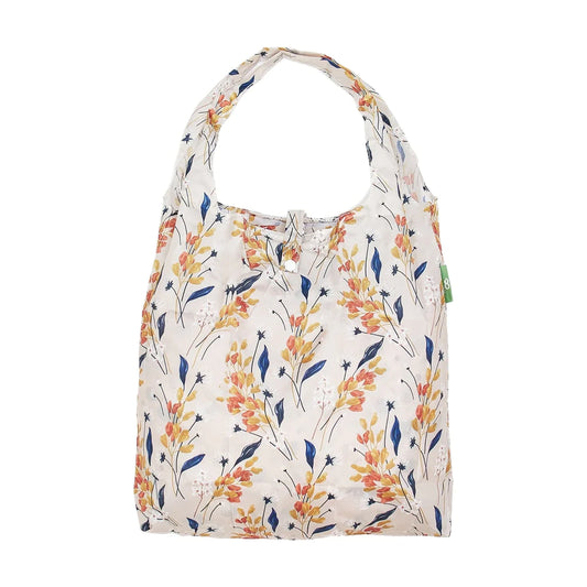 Eco Chic Lightweight Foldable Reusable Beige Flowers Shopping Bag