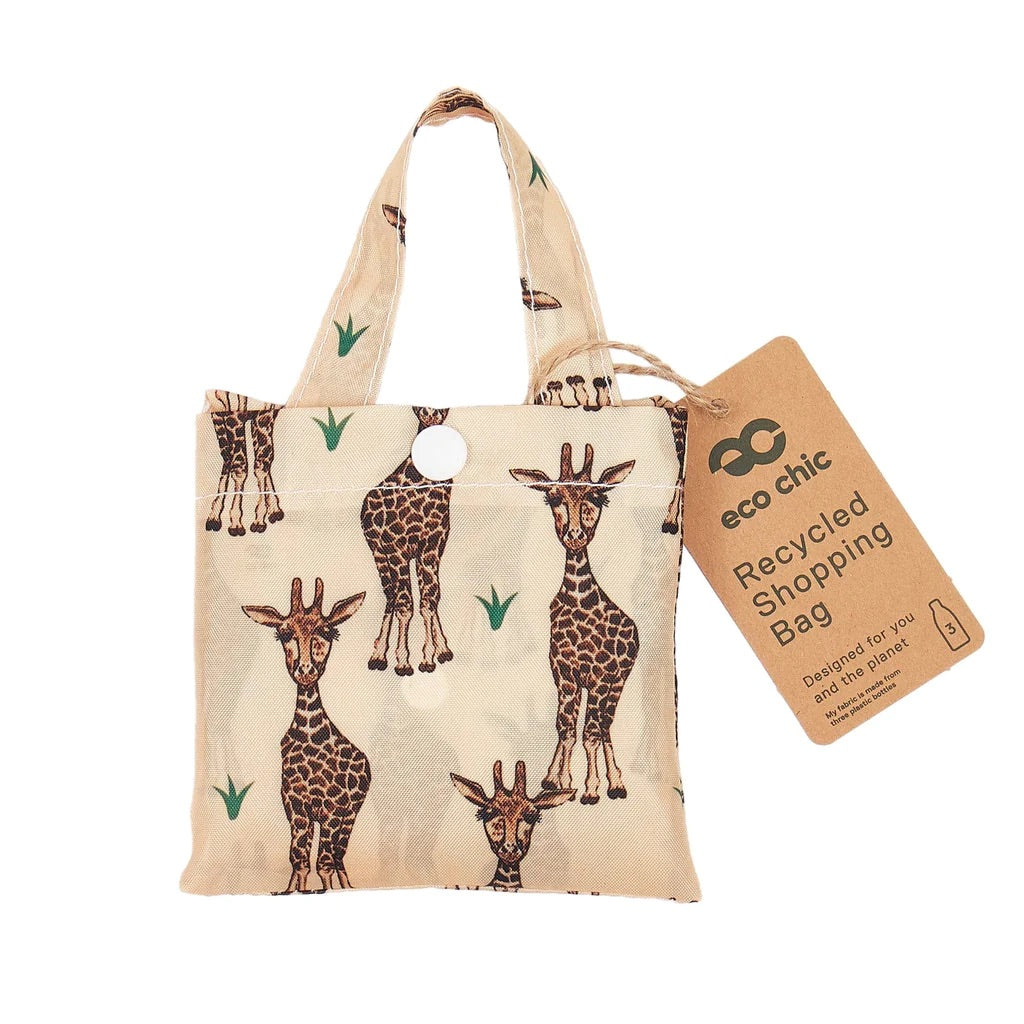 Eco Chic Lightweight Foldable Reusable Shopping Bag Giraffes Beige