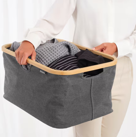 Brabantia Pepper Black Foldable Laundry Basket with Bamboo Frame 40L