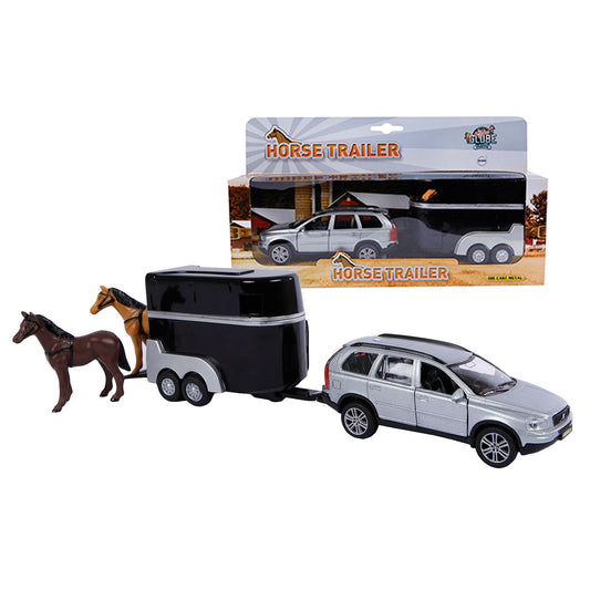 Kids Globe Die Cast Pull Back Volvo XC90 Jeep & Horse Trailer