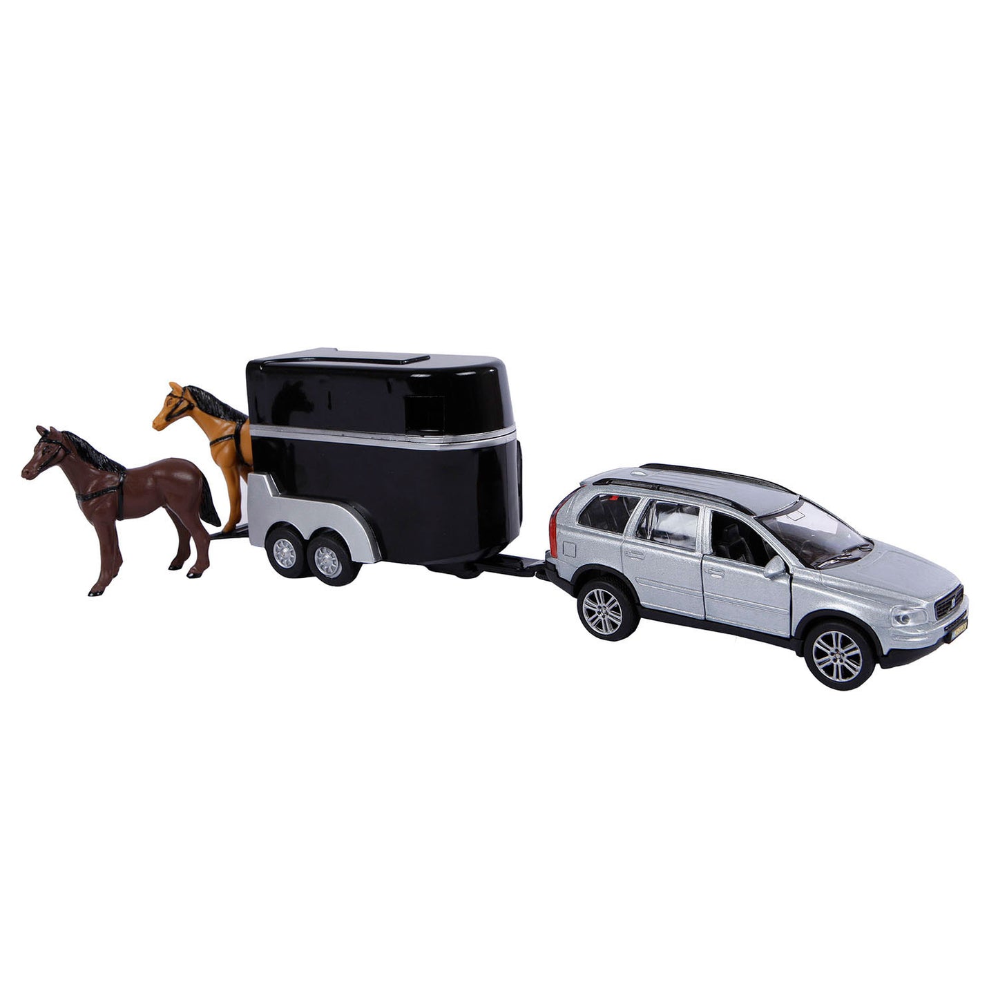 Kids Globe Die Cast Pull Back Volvo XC90 Jeep & Horse Trailer