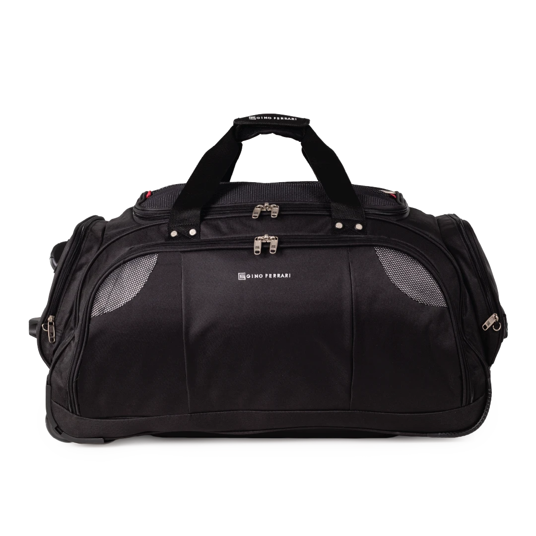 Gino Ferrari Trekker black soft sided wheeled holdall duffle bag with telescopic handle in medium