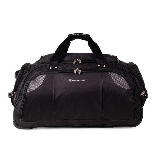 Gino Ferrari Trekker black soft sided wheeled holdall duffle bag with telescopic handle in medium