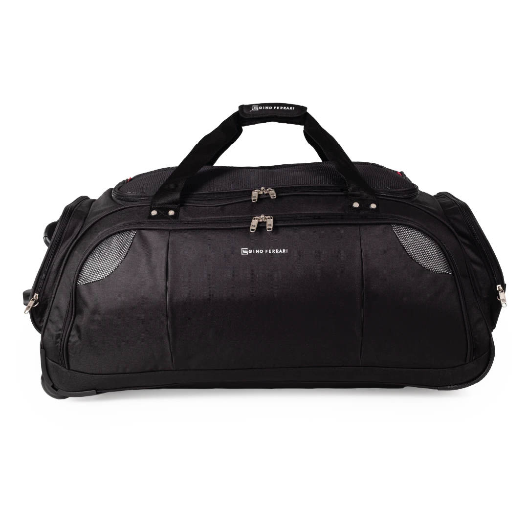 Gino Ferrari Trekker black soft sided wheeled holdall duffle bag with telescopic handle in large