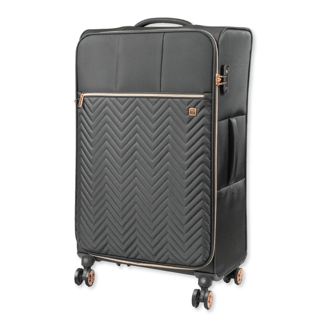 Gino Ferrari Biella soft shell hold luggage suitcase with 8 spinner wheels and TSA lock in black
