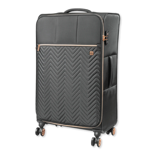 Gino Ferrari Biella soft shell hold luggage suitcase with 8 spinner wheels and TSA lock in black