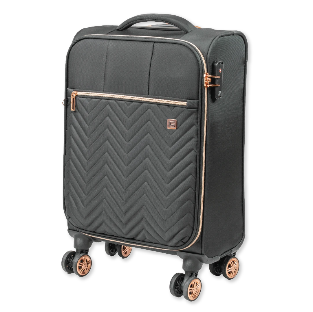 Gino Ferrari Biella soft shell cabin suitcase with 8 spinner wheels and TSA lock in black
