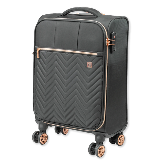 Gino Ferrari Biella soft shell cabin suitcase with 8 spinner wheels and TSA lock in black