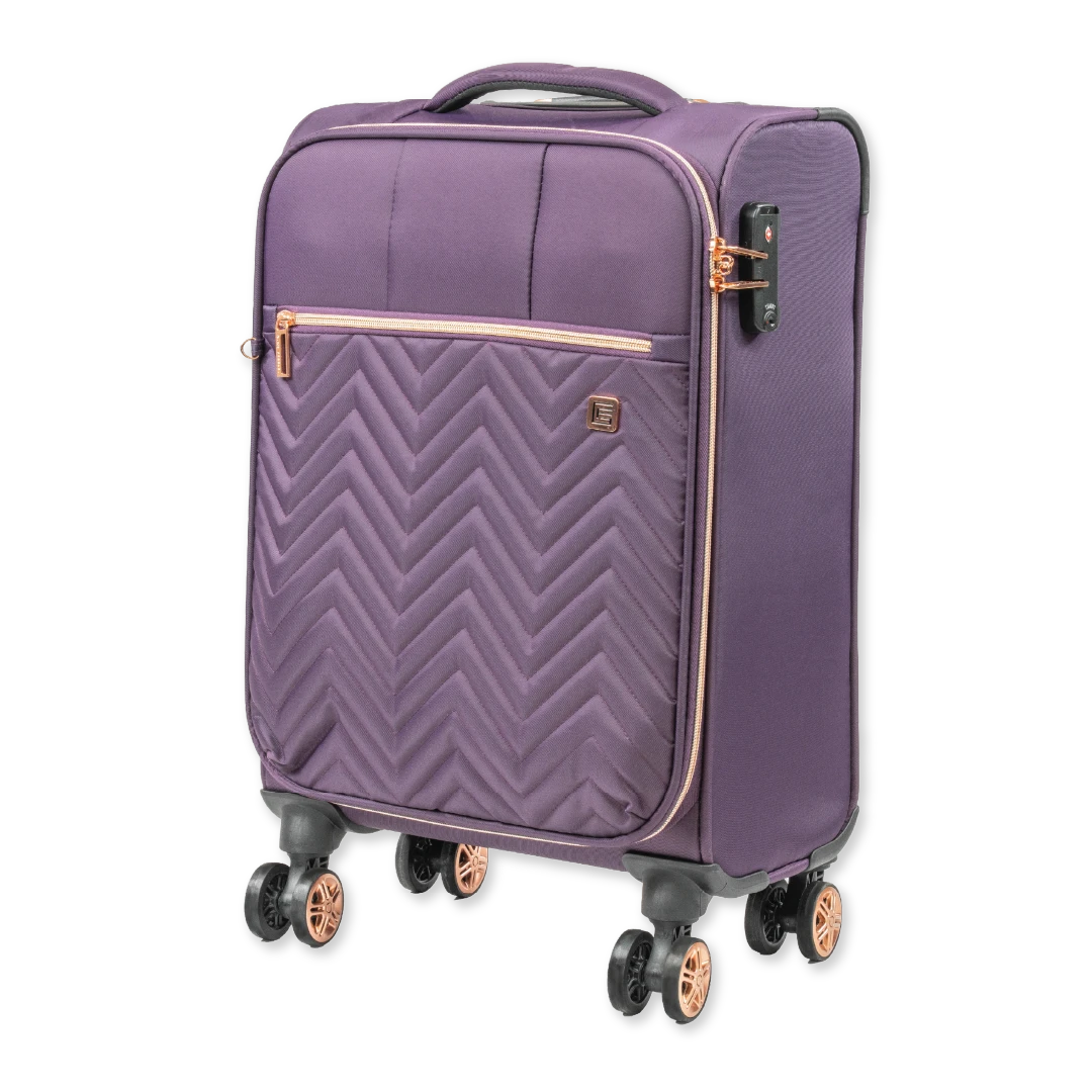 Gino Ferrari Biella soft shell cabin suitcase with 8 spinner wheels and TSA lock in purple