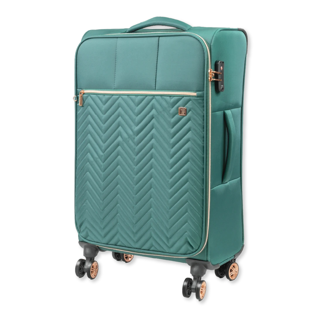 Gino Ferrari Biella soft shell hold luggage suitcase with 8 spinner wheels and TSA lock in teal