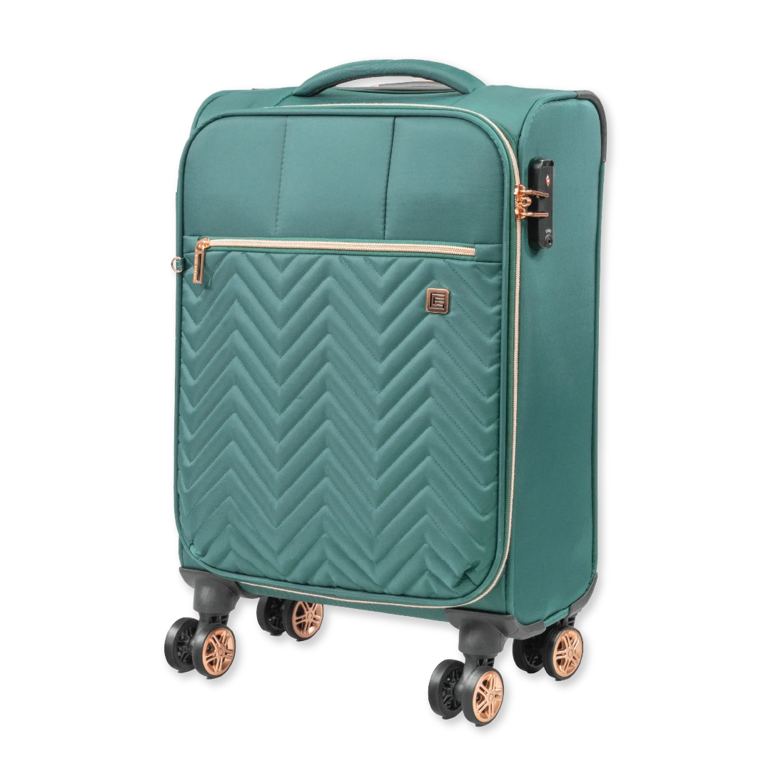 Gino Ferrari Biella soft shell cabin suitcase with 8 spinner wheels and TSA lock in teal