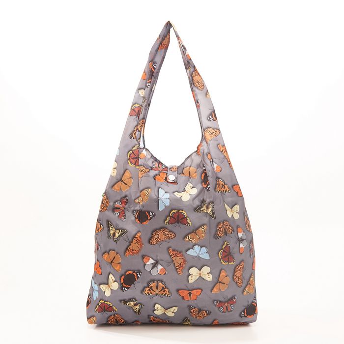 Eco Chic Lightweight Foldable Reusable Grey Wild Butterflies Shopping Bag