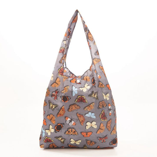 Eco Chic Lightweight Foldable Reusable Grey Wild Butterflies Shopping Bag